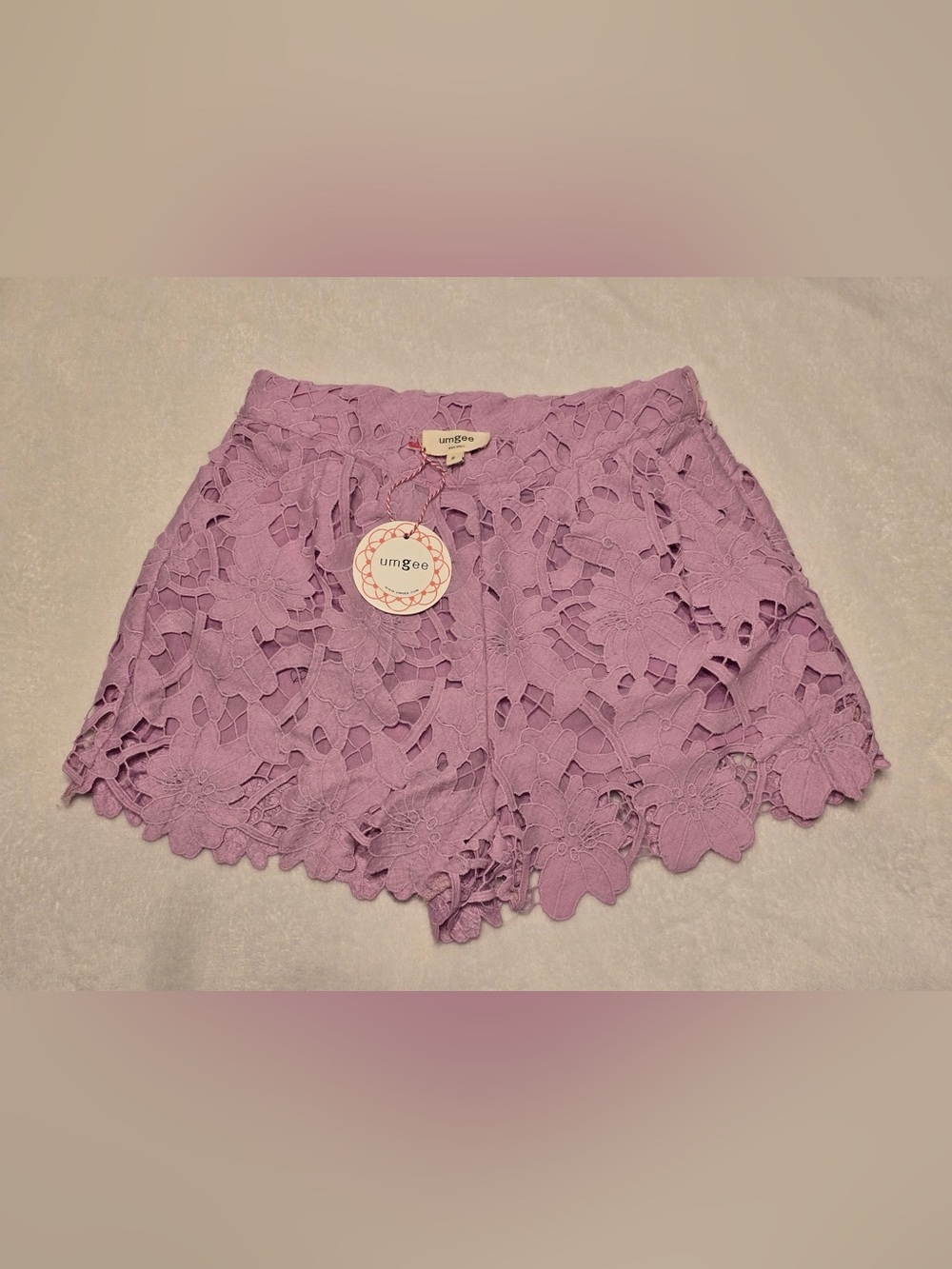 Umgee Lavender Crochet Floral High-Waist Shorts
